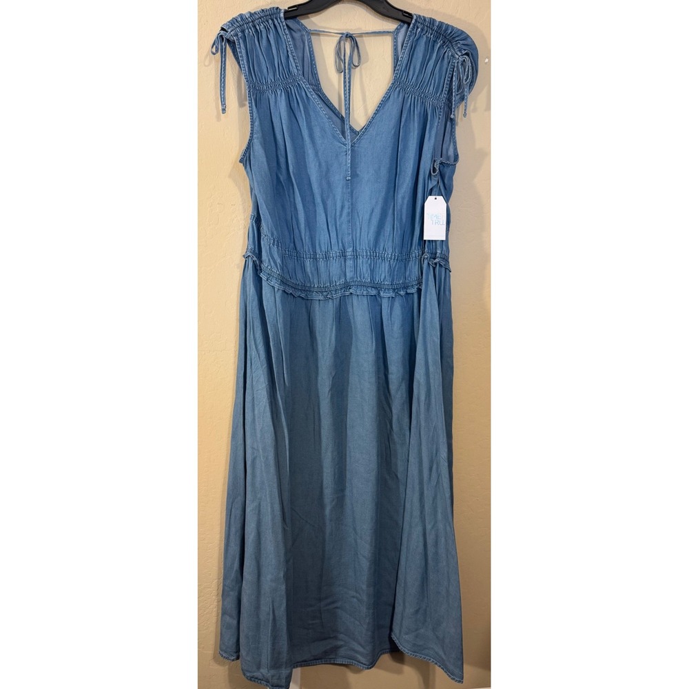 Time and Tru‎ Midi Dress Women XXXL 22 Blue Chambray Boho Vneck Sleeveless NEW
